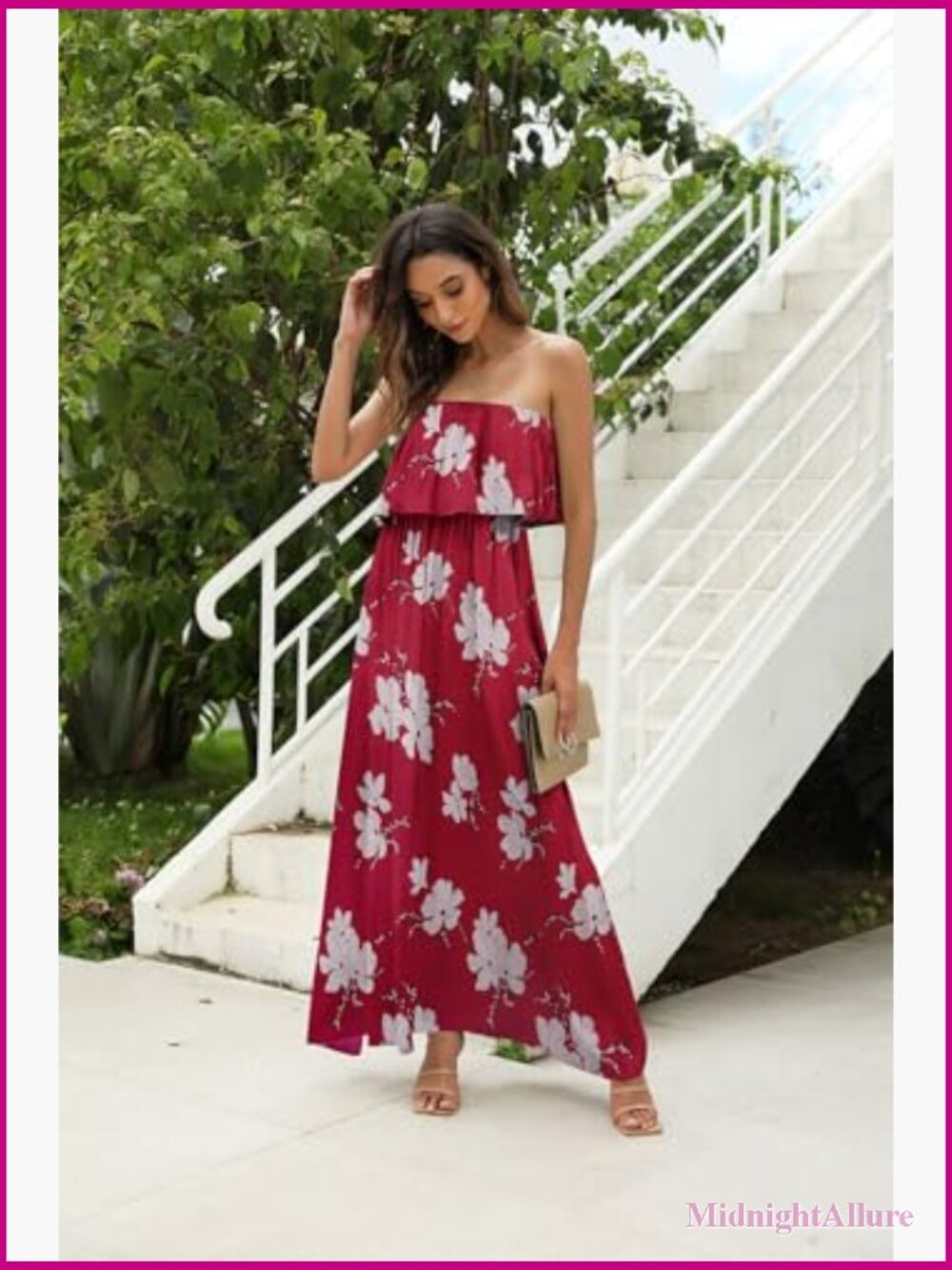 Off The Shoulder Maxi Dress Ruffle Strapless Boho Casual Long Dress - Picture 5 of 7